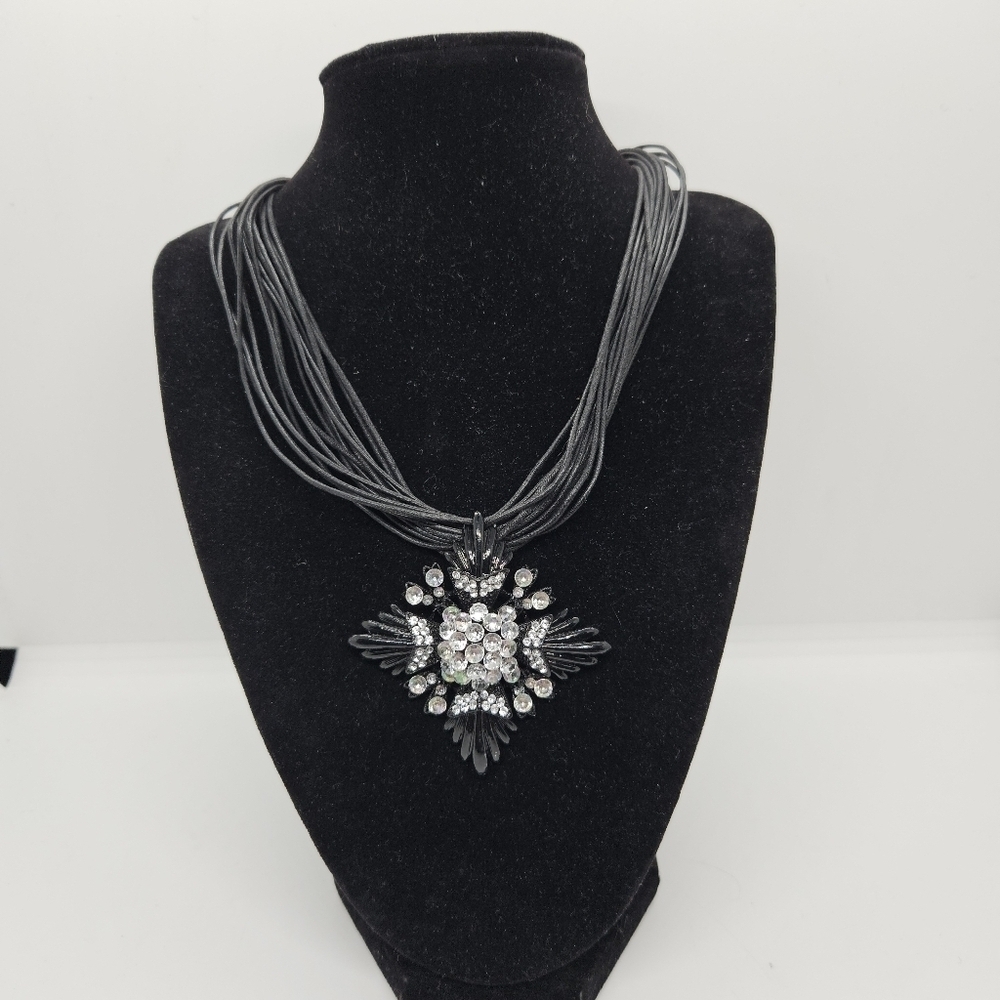 black multicord pendant with rhinestone pendant